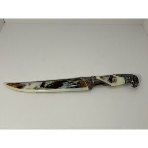 Decorative Eagle Handle Knife with Ornately Carved Blade and Sheath